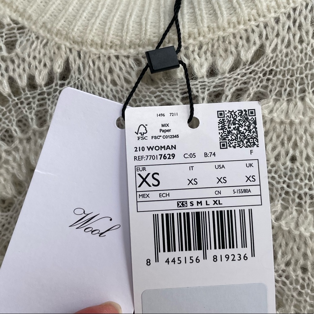 SOLD MANGO NWT Ivory Cream Lightweight Wool Blend Pointelle Pullover Sweater - Picture 8 of 11